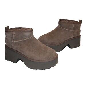 UGG CLASSIC ULTRA MINI NEW HEIGHTS HICKORY PLATFORM BOOTS US 8